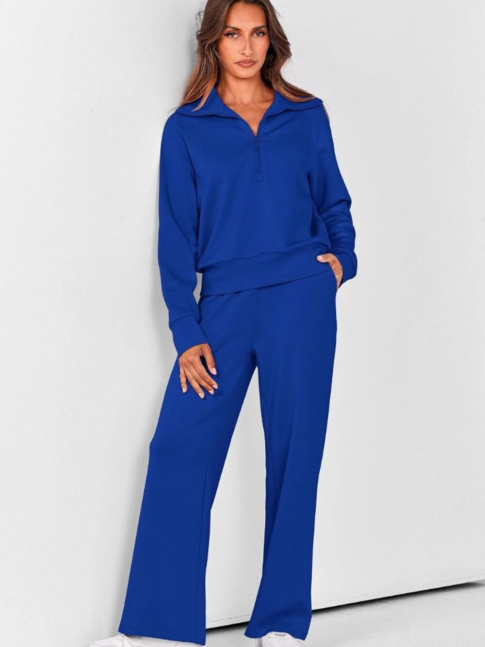 PRETTYGARDEN Half Zip 2 Piece Lounge Set Royal Blue XL - Picture 3 of 8